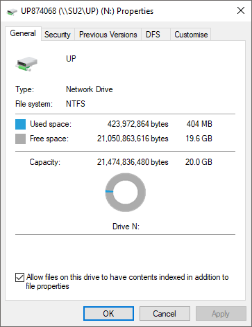 Screenshot of N drive quote on PC